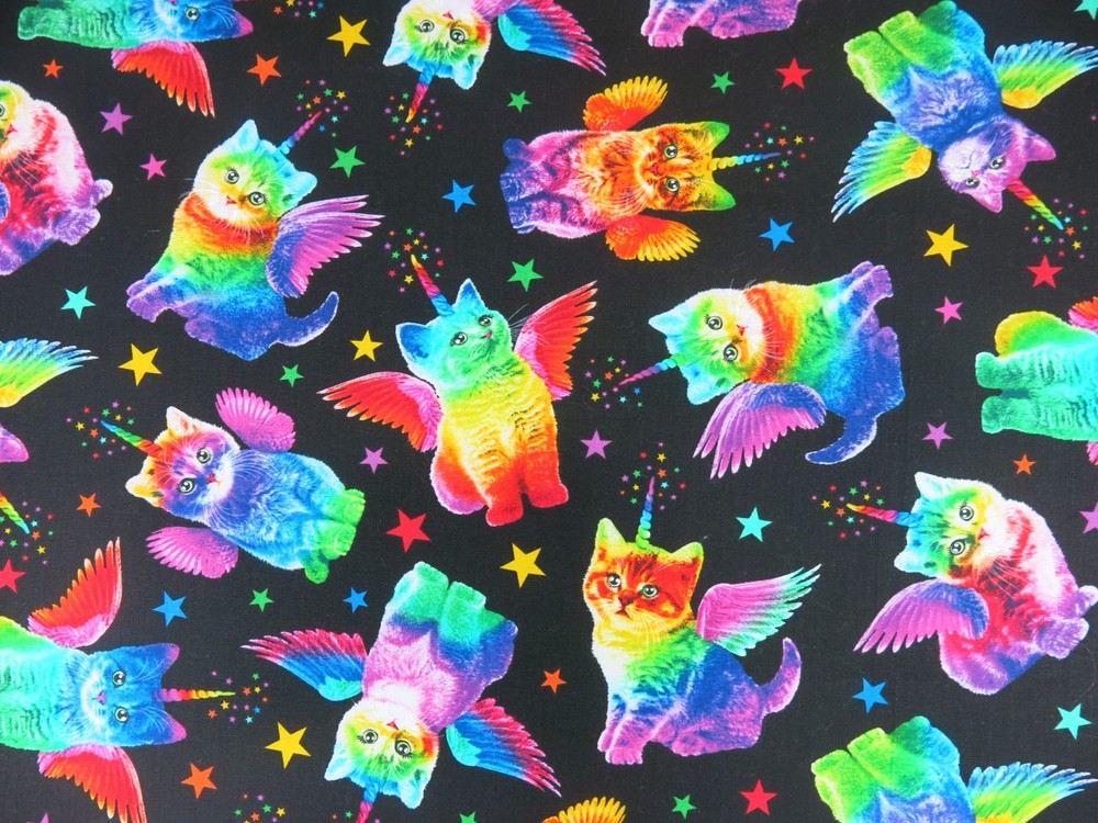 Timeless Treasures Rainbow Unicorn Winged Cats cotton fabric, #CAT-C7198, BTY