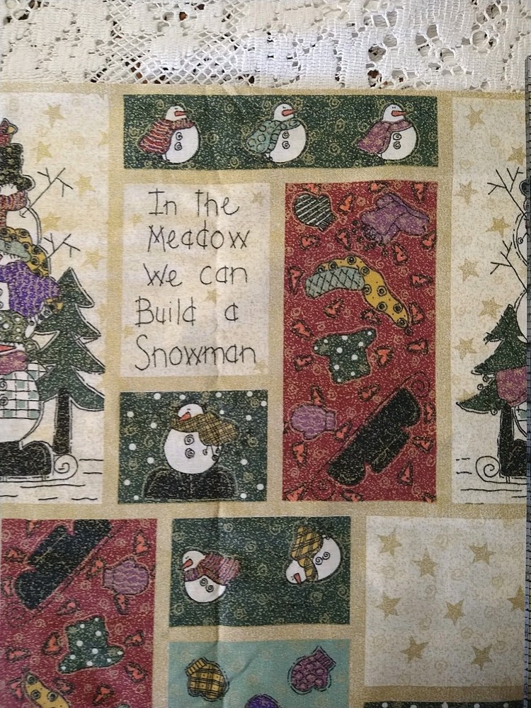 REMNANT Snowy Meadow Whole Country Caboodle Cotton Fabric Snowman Squares 12×22″