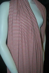 Linen Cotton Rayon Knit Jersey fabric1/8″ Red 3/16″ Natural Oatmeal Stripes