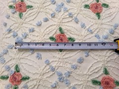 Pink Roses in Winter Vtg Chenille Bedspread Fabric Romantic Floral Dot 22″ x 20″