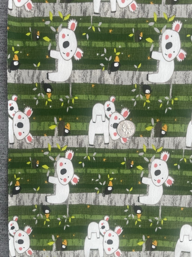 Stof France Koalas Stretch Knit Fabric Remnant 34” x 38” Cotton Spandex