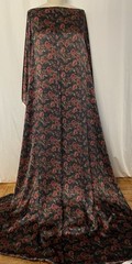 100% Pure Silk Charmeuse Burgundy Green Roses Print Fabric By The Yards 54″Wide