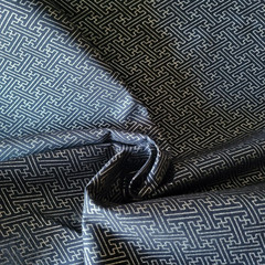 Navy Blue Japanese Cotton Shirting w/ Silver Eternity/Family Prosperity Print