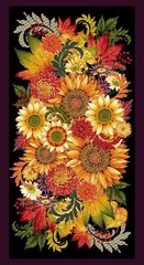 Sunflower Fabric Autumn Flourish Floral Leaves Berries Cotton StudioE 24″ Panel