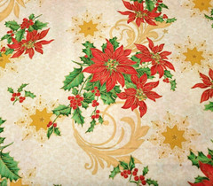 Festive Elegance BTY Studio 8 VIP Red Poinsettias Golden Tan