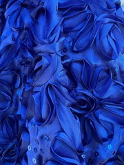 Allie ROYAL BLUE 3D Floral Polyester Satin Rosette with Sequins Fabric by the Y