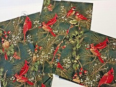 fabric 3-pc Christmas CARDINAL Birds red green gold 2 ounces Hoffman Fabrics