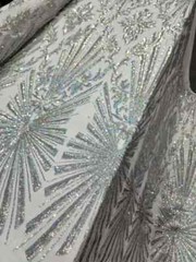 “Silver Iridescent Sequin Stretch Lace Fabric – Sold by the Yard for Prom, Brida