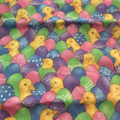 1.25 Yds Texstyles VTG Spring Easter Fabric Colored Eggs With Chicks