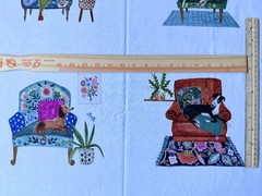 Dogs in Comfy Chair by Rebecca Jones for Clothworks cotton Panel 43×24 RARE