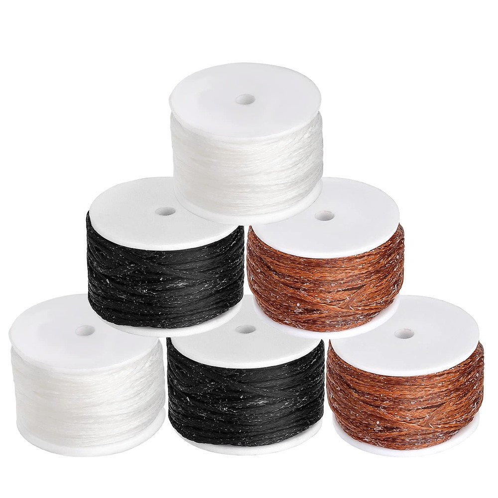 Yizzvb 6 Pack Waxed Thread Leather Sewing Awl Thread, 3 Colors