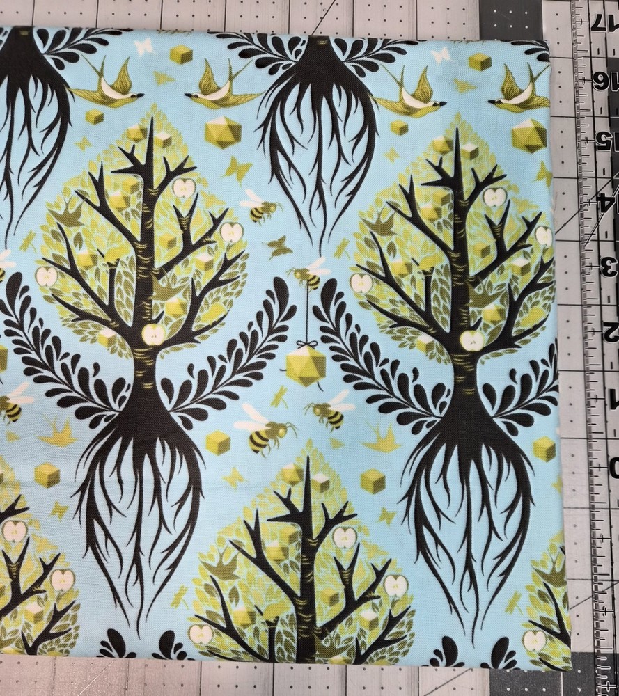 Tula Pink Fabric the Birds the Bees Tree of Life BLUE OOP Half Yard 18×44″