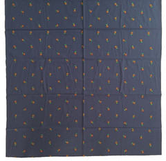VTG Embroidered Mini Flowers On Dark Blue Cotton Blend Fabric 39″ L x 44″ W