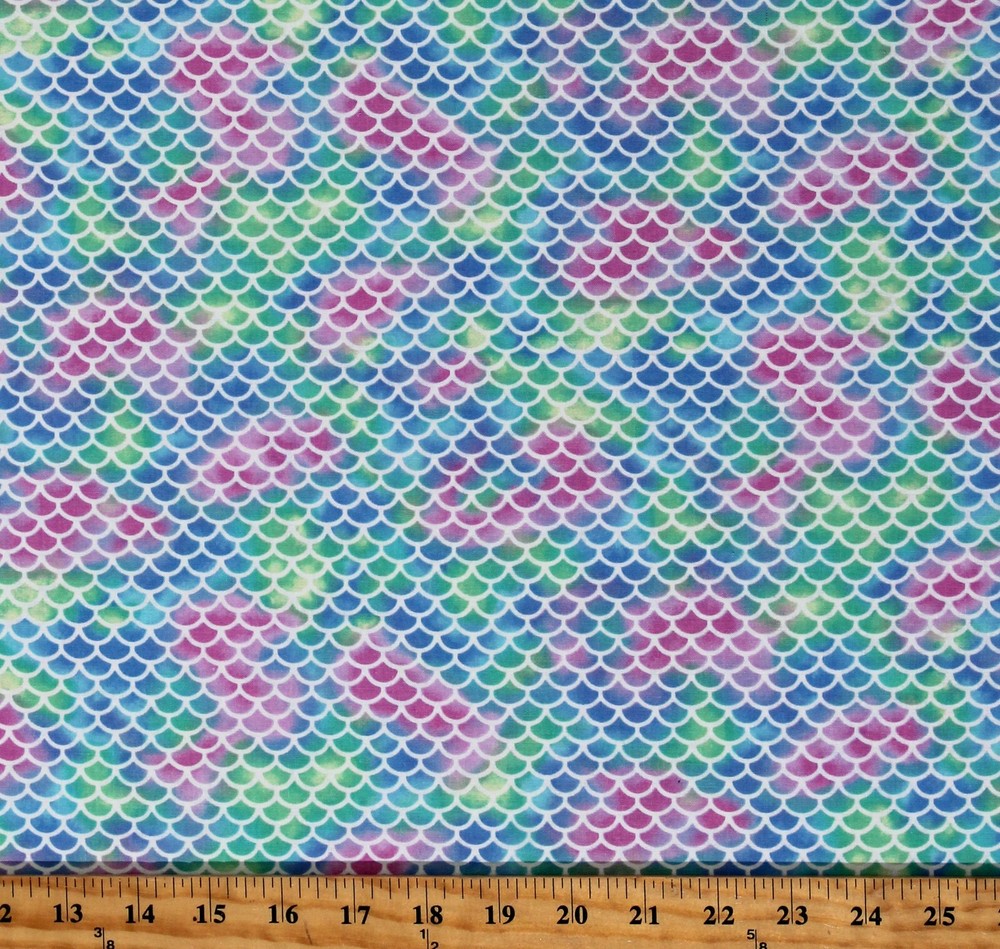 Cotton Mermaids Scales Fish Ocean Aquatic Kids Fabric Print by the Yard D476.59