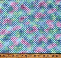 Cotton Mermaids Scales Fish Ocean Aquatic Kids Fabric Print by the Yard D476.59