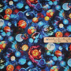 Outer Space Planets Solar System Earth Mars Saturn Cotton Fabric 1/2 Yard #C8233