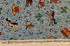 Giddyup Fabric By Kari Pearson For Quilting Treasures Horses Hats Boots Blue BTY