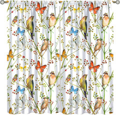 Spring Flowers Birds Curtains Watercolor Retro Patterns Colorful Butterfly Natur