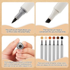 Leinuosen 6 Pack Dual Tip Leather Dye Marker Pens 1 Count (Pack of 6), Grey