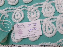 Soothing White Curly Loops Jade Vtg Chenille Bedspread Fabric 15″ x 19″ Piece