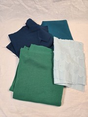 Fabric Scrap Bundle Solid Teal Green Blue Textured Sewing Quilting Craft Lot 4pc