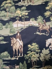 THIBAUT Black CASTLE PINE EQUESTRIAN Pattern 25″ Square Cotton Sateen Fabric