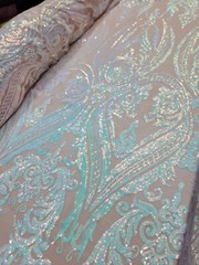 Fabric Sold By The Yard Iridescent White Sequin Bridal Lace Stretch Mesh Dress