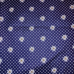 2 Yards 7″ Daisy Floral Dark Blue White 100% Cotton Quilting Fabric Single Piece