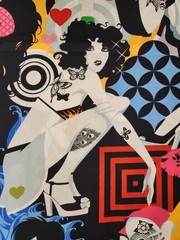 Alexander Henry Fabric Inked 2006 Tattoo Pinup Girls Groovy Retro Fashion 1 Yard