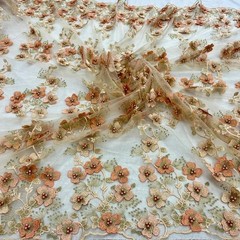 3D Floral Lace Fabric – Luxury Embroidered Bridal Mesh Material VT-36 by Yard