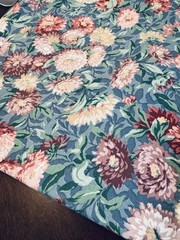 VINTAGE COTTAGE FLORALS Cotton Fabric 30 x 66″ Pink Mums Peonies Blue Green