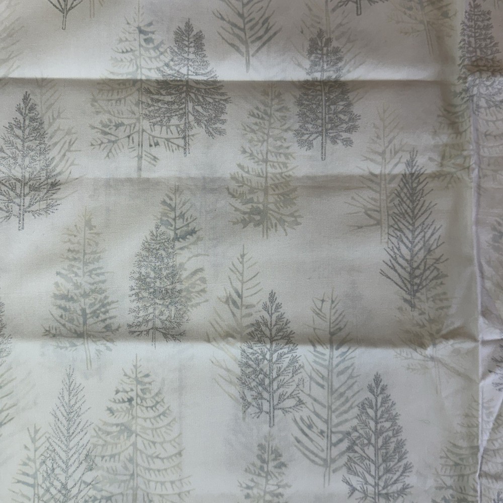Unbranded Fabric, Gray/lt Green/silver Tree Outlines On Light Background, 7/8 Yd