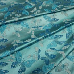 Light Blue Satin Silky Fabric Butterfly Printed 115cm Wide for Dress Sewing DIY