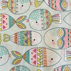 1.7 YD Novelty Fish Fabric Aqua Blue Cotton Print Hobby Lobby