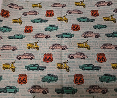 Cotton Fabric 1 Yard X 44″ Multicolor Cars Trucks Route 66 Sew Crafts Quilting