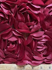 Burgundy Rosette Peony 3D Embroidery Satin Flowers Floral Mesh Fabric By yard