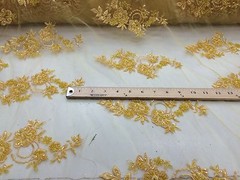 Elegant Yellow Hand Beaded Mesh Lace.Wedding/Bridal Fabric.36x50inches.by yard.