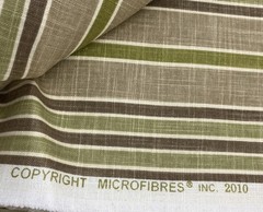 2010 Microfibres Linen Blend Green Brown Cream Stripe Upholstery Fabric BTY #13