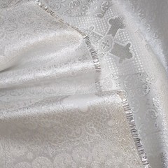 Silver Metallic Brocade Fabric Devotional Cross Design By Yard Baptism Bridal