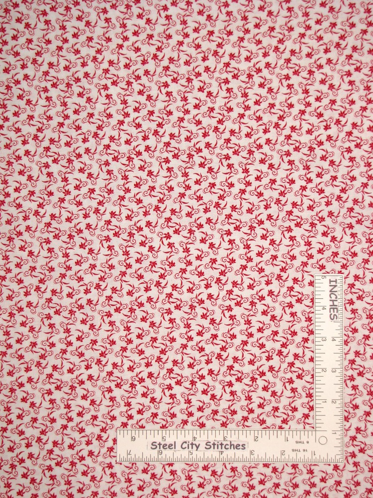 Flower Floral Swirl Fabric By The Yard True Red on White Cotton 49110-R Santee
