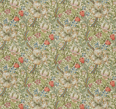 WILLIAM MORRIS CURTAIN FABRIC DESIGN Golden Lily 2.1 MTRS GREEN/GOLD LINEN UNION