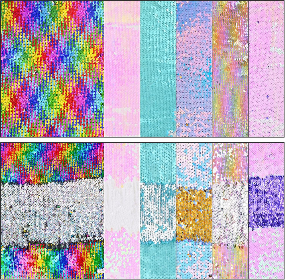 12Pcs A4 Size Pink One-Side Reversible Glitter Sequin Fabric | Colourful Sensory