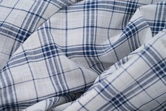 Luxury 100% Linen Shirt Fabric White Blue Check 130g 2m For Bespoke Shirt Italy