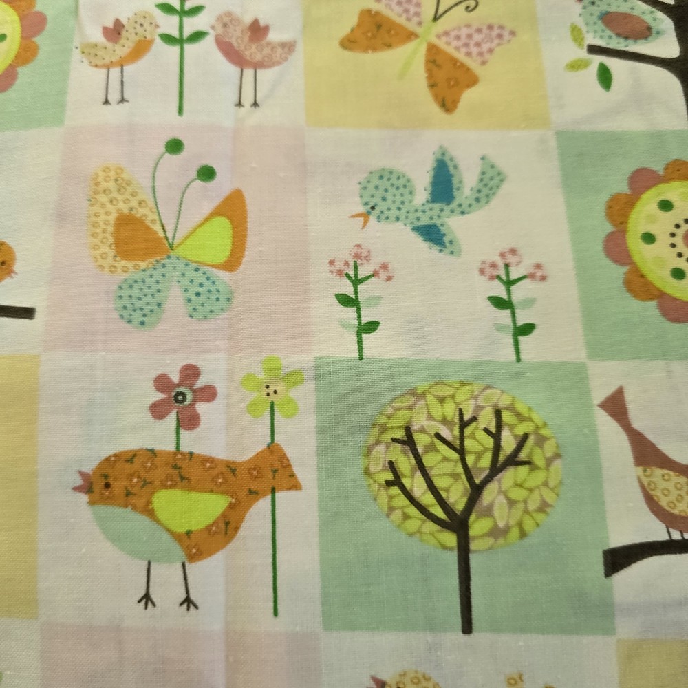 Vintage Baby Fabric 72×43 Yellow Pastel Baby Bird Snail Butterfly Cute 2 Yards