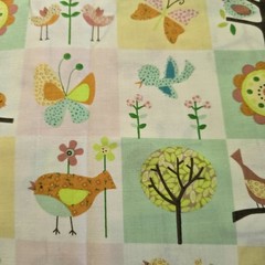 Vintage Baby Fabric 72×43 Yellow Pastel Baby Bird Snail Butterfly Cute 2 Yards