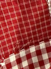 Dunroven House RED White Striped Cotton SQUARES INTO QUILT FABRIC PIECE 56″ X 45