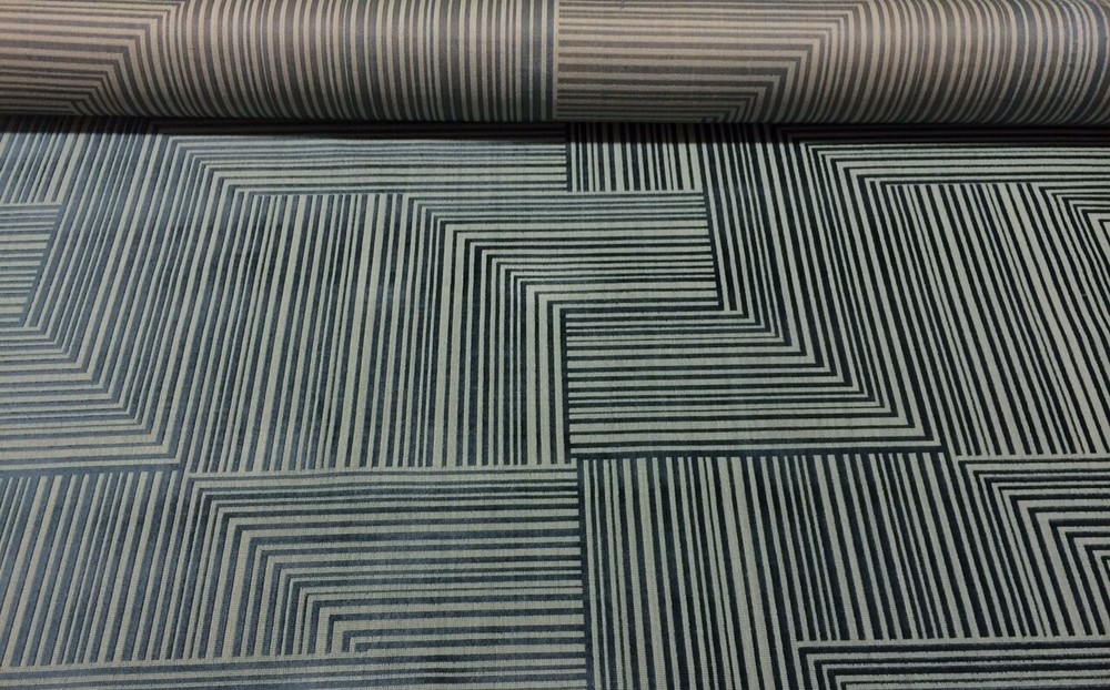 DONGHIA JACKSON TETON BLUE VELVET GEOMETRIC FURNITURE HIGH END FABRIC BTY 48″W