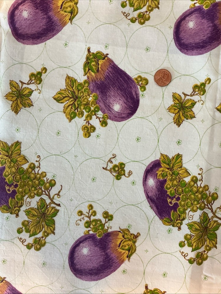 1.5 Yds x 45” Vintage Eggplants and Grapes Cotton Fabric Prewashed