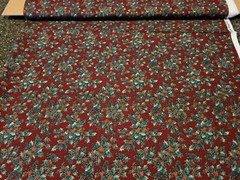 Treasured Traditions BTY QT Holly Red Berry Green Leaf Metallic Gold Wine