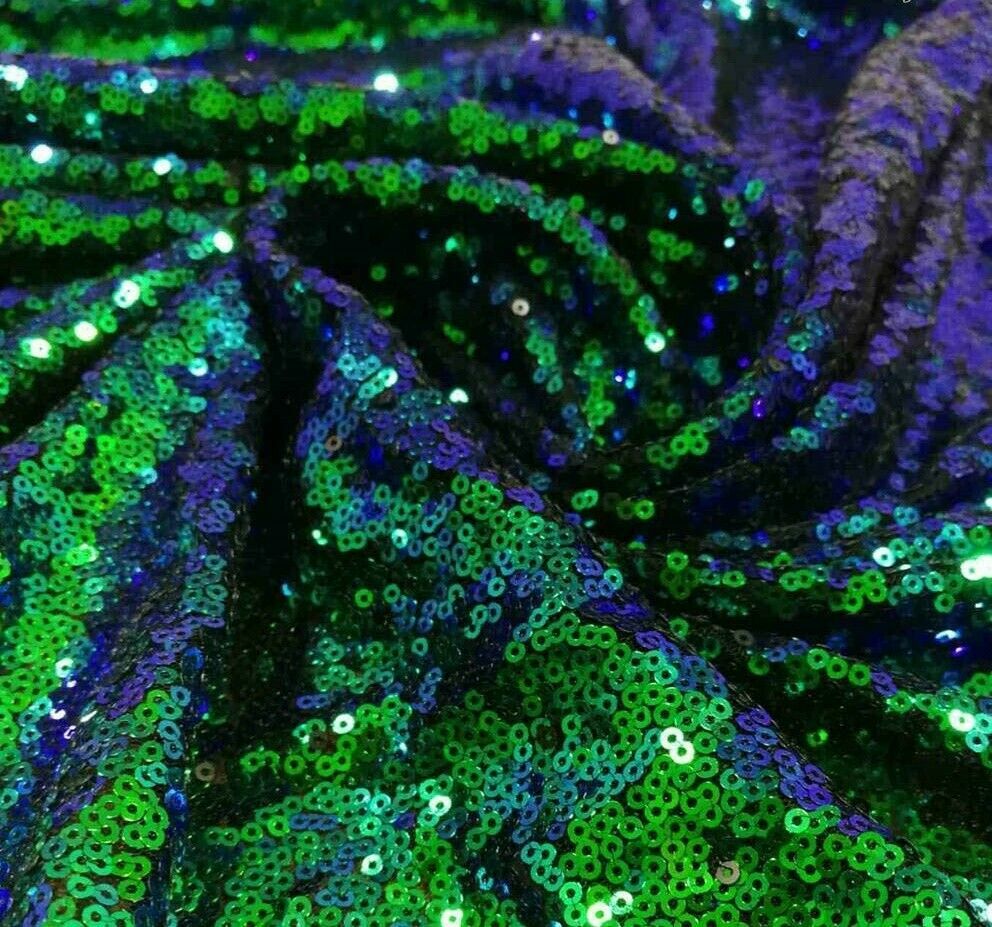 3mm Mermaid Sequin Fabric – Sparkling Iridescent GREEN Purple Sequins 120cm wide